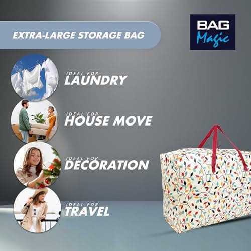 Extra-Large 100L Storage & Shopping Bag – Heavy-Duty PVC Zip Holdall for Laundry, Moving, Travel & Home Organisation - Leaves — view 2