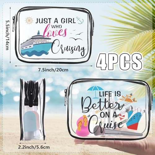 4 Pcs Cruise Vacation Cosmetic Bags Clear Makeup Bag Toiletry Bag PVC Beach Bag Pouch Cruise Themed Travel Organizer Bag Zipper Pouch Cruising Lover Gift Cruise Ship Essentials for Women — view 2