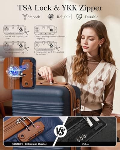 COOLIFE 55×35×20 Cabin Suitcase + 40x25x20cm Ryanair Cabin Bag EasyJet Set — view 4
