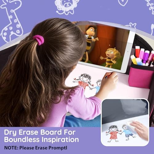 INFANZIA Kids Travel Tray for Car - Car Seat Tray with Markers for Kids Travel, Road Trip Essentials - Carseat Table for Roadtrip Activities - Must Have Toddler Lap Desk Organizer for Airplane (Pink) — view 5