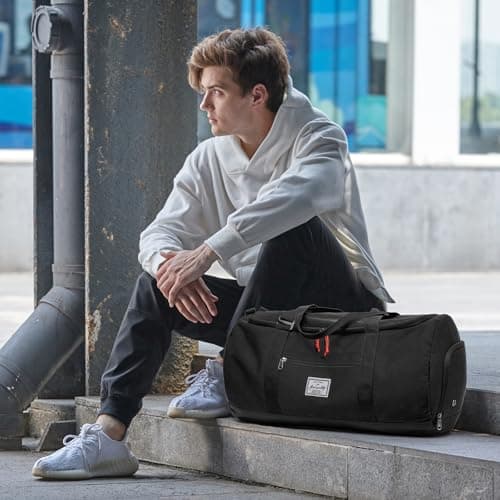 Lyweem Travel Duffel Bag for Men, 60L Large Sports Duffle Bag Backpack for Women Weekender Overnight Holdall Bags with Shoes Compartment Multifunctional Gym Bags, Black — view 5