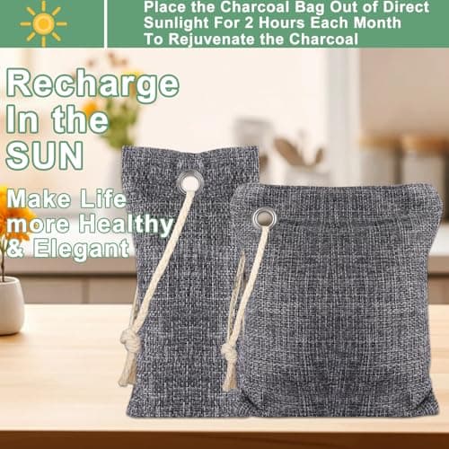 YOUNTHYE 12Pack Activated Bamboo Charcoal Air Purifying Bags, (50g*6 + 150g*6) Moisture, Odour Absorber & Eliminator, Nature Fresh Air Purifier Bags for Home, Car, Pets — view 5