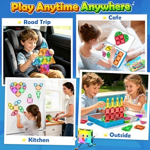 Soyee Mini Travel Magnetic Tiles with Metal Tin Case for Kids Ages 3+ — view 5