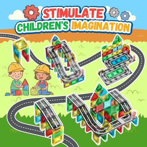 iKidiki 58 PCS Mini Travel Magnetic Tiles Set, 3 4 5 6 Year Old Boy Girl Gifts, Plane Activities for Kids, Boys Toys Age 3-6 Magnetic Blocks Building Toddler Travel Toys — view 4