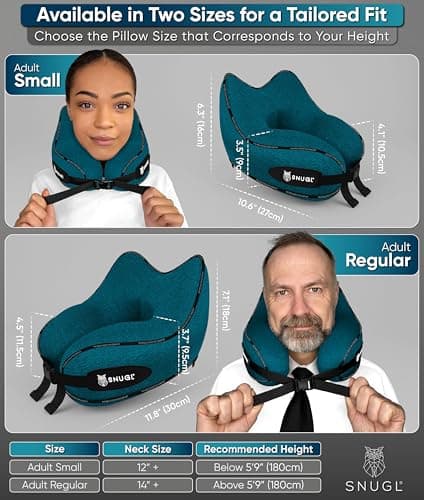 SNUGL Travel Pillow – Memory Foam Neck Pillow for Travel – Support Cushion for Airplane with Carry Bag & Clip - Holiday Essentials (Teal - Adult Small) — view 5