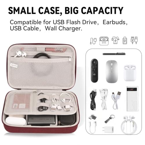 Hard Electronics Travel Organizer Case for MacBook Chargers & Storage Flash Hard Drives - Waterproof Shockproof 2-Layer Design Holds Power Bank Mouse and Cables (Wine Red) — view 2