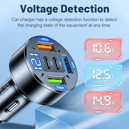 Car Charger Usb, 100W 5 Port Car Fast Charger Adapter With Voltmeter, Cigarettes Lighters Adapter, PD3.0 Fast Auto Charge For Mobile Phone, Tablet, Laptop, Charge Multiple Devices, Save Charging Time — view 4