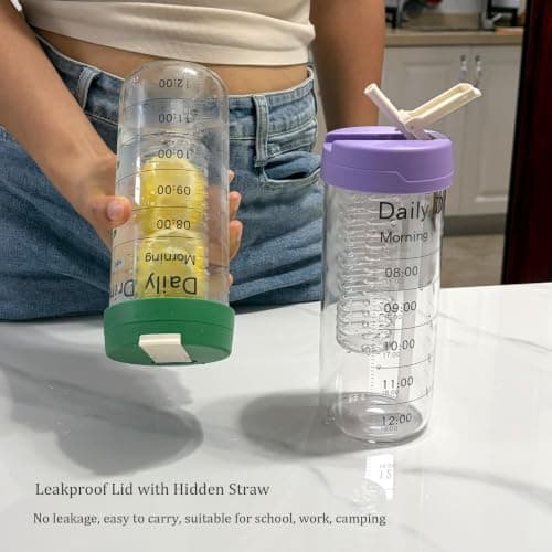700ml Glass Water Bottle with Fruit Infuser & Hidden Straw, Leakproof Time Marker Drinking Bottle, BPA-Free Glass Tumbler with Silicone Sleeve forScholl, Gym, Office, Travel (Lavender Purple, 700ml) — view 6