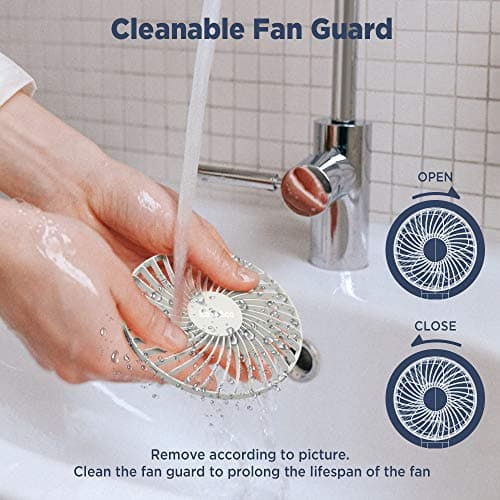 EasyAcc Handheld Fan, Portable, Battery, USB Fan/Portable Mini Fan, Electric, 17 Hour Rechargeable Battery, Foldable, Compatible with Laptop Multi Port Socket for Travel, Home, White — view 5