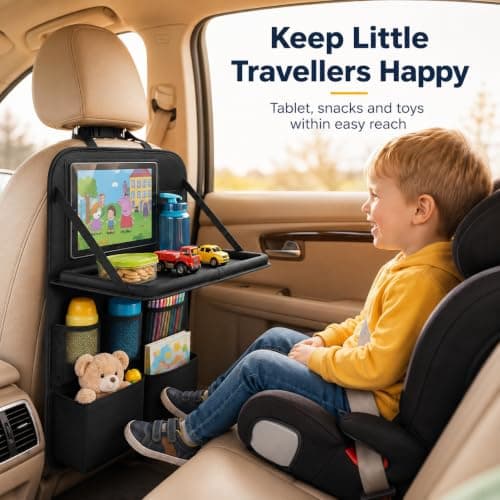 Purecas 2Pack Car Seat Organiser with Fold Down Tray&Tablet Holder (Black) — view 6