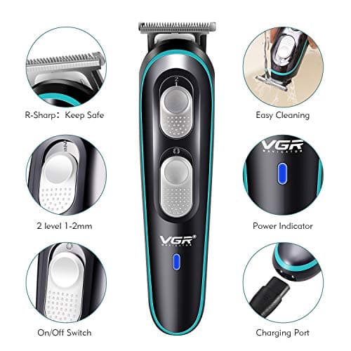 VGR Electric Beard Trimmer for Men, Cordless Hair Clippers, USB Rechargeable Shaver, Low-Noise Stainless Steel T-Blade Hair Cutting Kit, 120-Min Battery for Daily & Travel Use — view 4