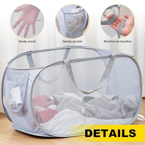 Durable Collapsible Mesh Laundry Hamper Pop Up with Handles & Side Pocket — view 4