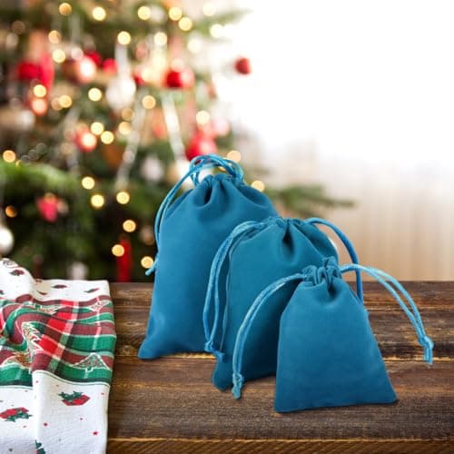 12pcs Blue Velour Drawstring Storage Bag for Power Bank and USB Cable — view 6