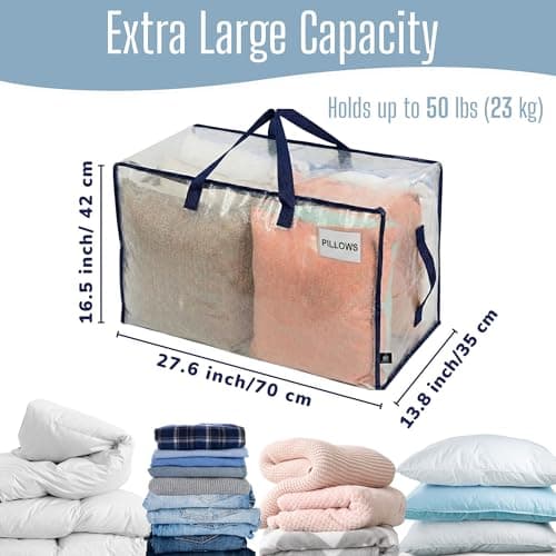 VENO 6 Pack Heavy-Duty Oversize Large Storage Bag Organizer with Zips and Tag Pocket for Moving, Clothes Storage, Laundry Bag, Packing, House Solutions, Sustainable, Water-Resistant (Clear, 6 Pack) — view 5
