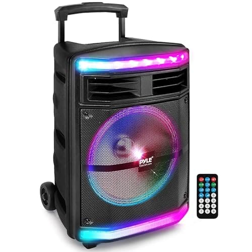 Pyle Portable Bluetooth PA Speaker System - 600W Bluetooth Speaker Portable PA System w/Rechargeable Battery 1/4" Microphone In, Party Lights, MP3/USB SD Card Reader, Rolling Wheels