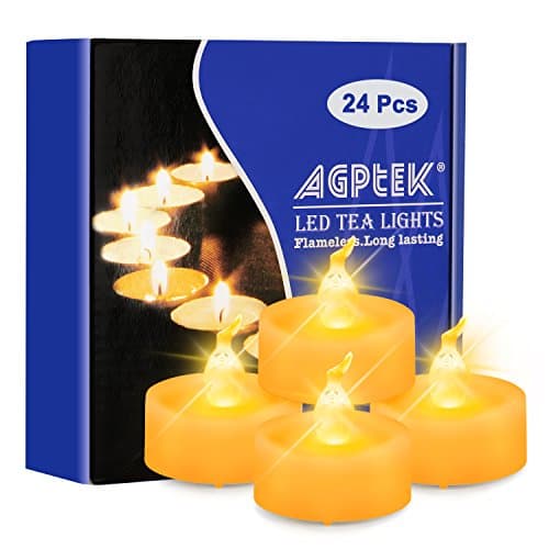 AGPTEK LED Tealight, Lot 24 LED Candles with Timer Battery Operated Flameless Smokeless Flickering Flashing for Wedding/Party Decorations Two Dozens-Pack Yellow Light
