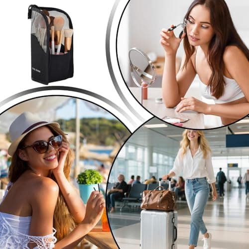Travel Makeup Brush Holder - Multiple Compartments Cosmetic Organizer Pouch,Toiletry Travel Bag - for Men Women Camping Vanity Countertop Luggage Beauty Toothbrush Toothpaste — view 4