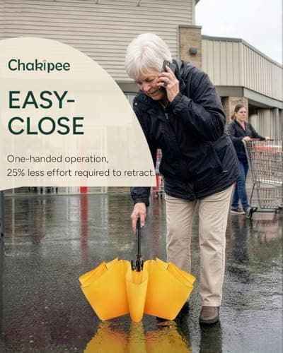 Chakipee Compact Travel Umbrella Windproof Strong- Automatic Folding Umbrellas for Wind and Rain, Double Vented Canopy 210T Fabric 106cm Span - 8 Ribs Portable Umbrella for Men and Women Yellow — view 4