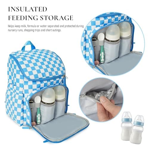 DEFAHN Baby Changing Bag Backpack, Checkered Nappy Bag Backpack with Mat — view 4