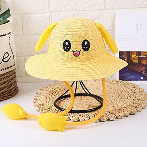 Generisch Summer Sun Hat for Children with Movable Rabbit Ears Practical Bag Breathable Straw Mesh, F, 6 5/8 — view 3