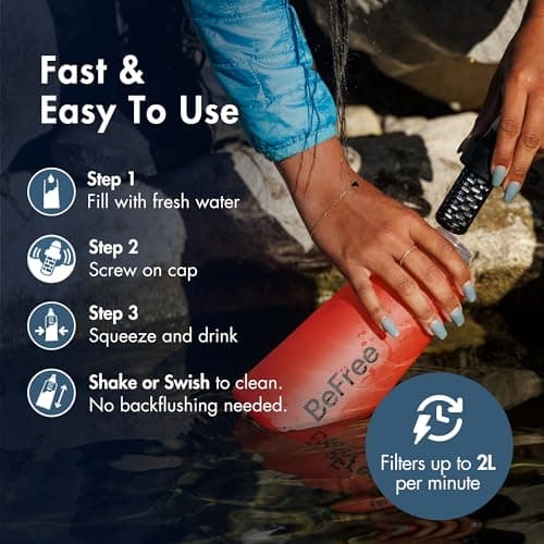 Katadyn BeFree AC 1L Soft Water Filter Bottle – Red, Ultralight & Collapsible Flask, First-of-Its-Kind Activated Carbon Filter Improves Taste & Odors, Ideal for Hiking, Travel, Sports & Emergencies — view 6
