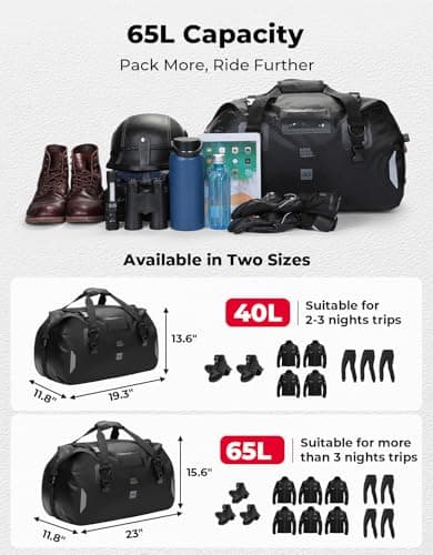 KEMIMOTO Motorcycle Tail Bag, 65L Waterproof, 4-Strap Mount for Touring — view 3