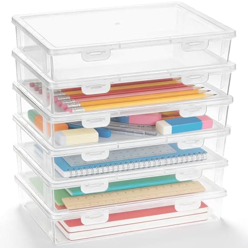6 Pcs Clear Pencil Box with Latching Lid, Stackable Pen Storage Box, Plastic Containers, Rectangular Crayon Case, Transparent Organizer for Office Supplies, Handicrafts, Beads, Jewelry, Small Items