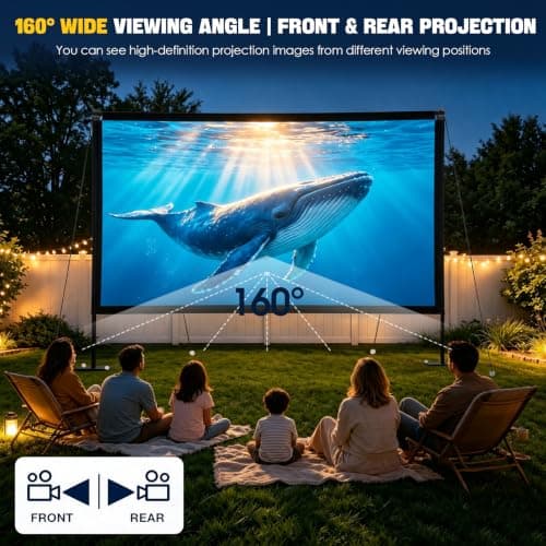 CPLIRIS Projector Screen with Stand, 120 Inch Solid Metal Screwlock Frame 16:9 4K HD Wrinkle-Free Projection Screen, Front & Rear Projection, Portable for Home Theater, Backyard Moive Night — view 4