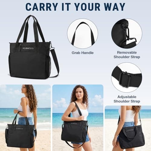 KOSMCCO Beach Tote Bag with Lockable Security Cable, Black — view 4