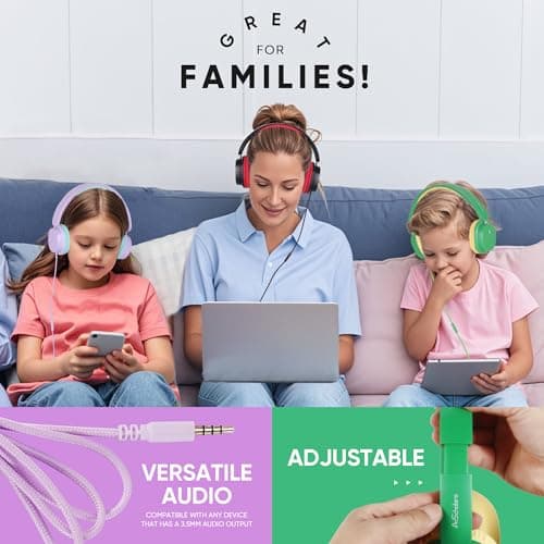 A+ Scholars Kids Headphones Bulk 5 Pack for School, HD Mic Stereo Sound Over-Ear Headphones for Classroom, Comfortable Fit, Foldable, 3.5mm Jack Wired Headphones for Kids ipad Tablets Computer Travel — view 6