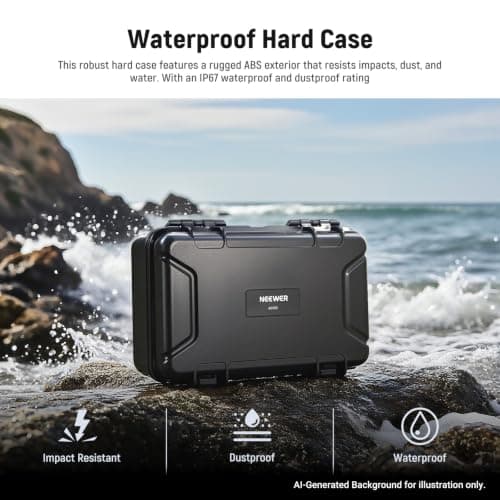 NEEWER Hard Case Compatible with DJI Osmo Action 5 Pro / 4/3 Camera, IP67 Waterproof Dustproof Shockproof Portable Travel Storage Case with Custom Foam Inserts & 12 Slots for Accessories, AC031 — view 6