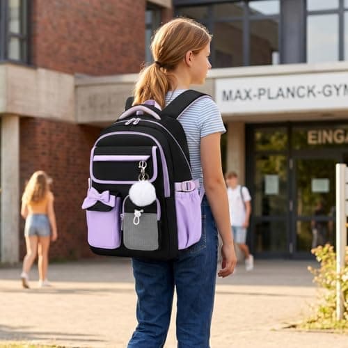 JANSBEN School Bag for Girls Water Resistant Oxford Rucksack Fits A4 Folders Lightweight Teenager Backpack with Anti-Theft Pocket and Chest Strap for Secondary School Campus Commute — view 2