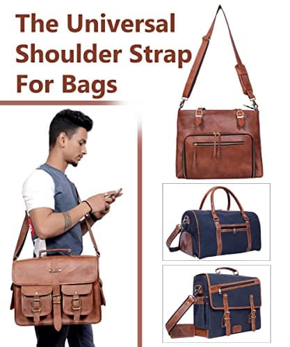 Adjustable 60-inch Real Leather Bag Replacement Shoulder Strap Comfort Fit Padded with Metal Swivel Hooks for Crossbody Purses, Laptop Messenger Bags, Handbags and Duffle Luggage Straps (Brown) — view 2