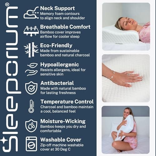 Sleeporium® Memory Foam Neck Pillow | Medium Firmness, Ergonomic Support Pillow for Side and Back Sleepers with Washable Bamboo Cover - UK Brand — view 5