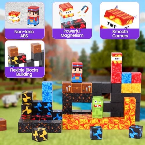 SYSKENI Magnetic Blocks Travel Set 35 Pcs Mini Magnetic Blocks Travel Toys for 3-5 Years Old Kids 4-8 Years Old Portable Magnetic Cube STEM Learning Toy with Portable Iron Storage Box Christmas — view 6