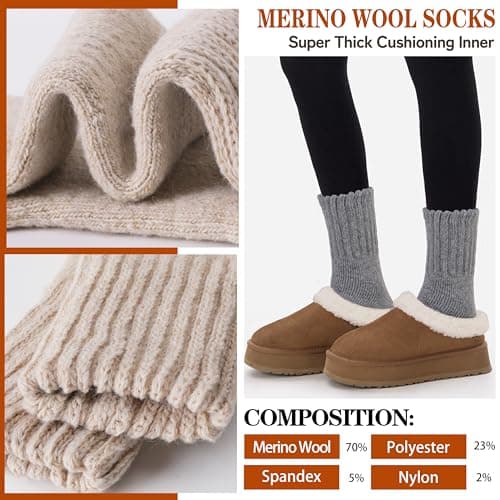 Sandsuced Merino Wool Thermal Boot Socks for Men Women Winter Warm Thick Cosy Walking Hiking Work Stocking Fillers Socks 3 Pairs(Black/Grey/Beige,M) — view 2