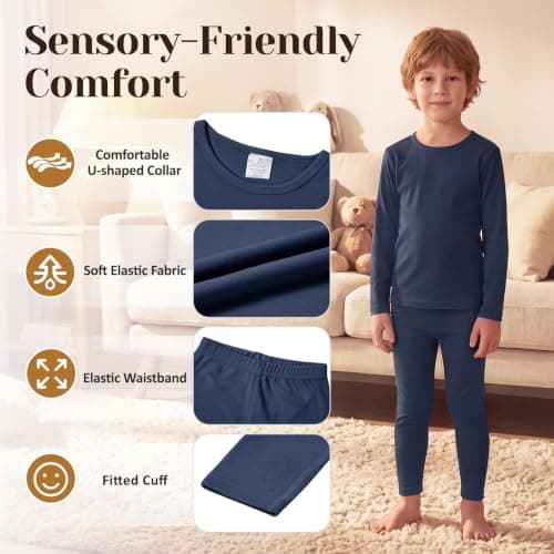 Kids Lightweight Thermal Base Layer Set Long Johns Navy Blue 2-3 Years — view 2