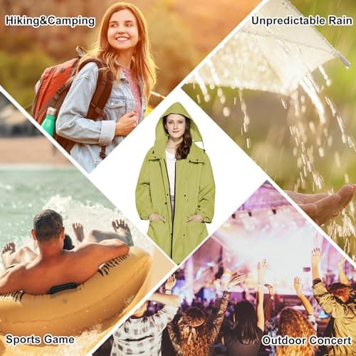 SOPPY Women's Long Waterproof Raincoat, Lightweight Hooded Rain Jacket, Cream Yellow, XXL — view 2