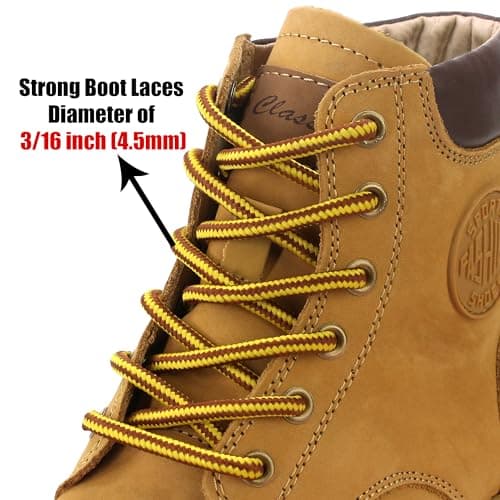 Yusimu Heavy Duty Boot Laces 4.5mm Round Work Hiking, Yellow/Brown, 120cm — view 2
