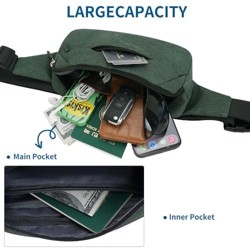 Bumbag Waterproof Bum Bag Waist Fanny Pack Running Belt for Men Women Unisex Bum Bag with Adjustable Belt for Outdoors Workout Hiking Gifts for Ladies Boys (Olive) — view 3