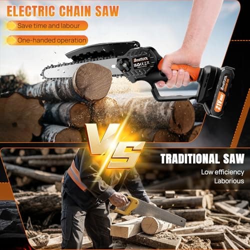 Mini Chainsaw Cordless 6-Inch Handheld Small Chain Saw with 2X Battery, Orange 21V Battery Powered Portable Electric Mini Chainsaw w/Safety Lock for Courtyard Garden Household Tree Branch Trimming — view 3