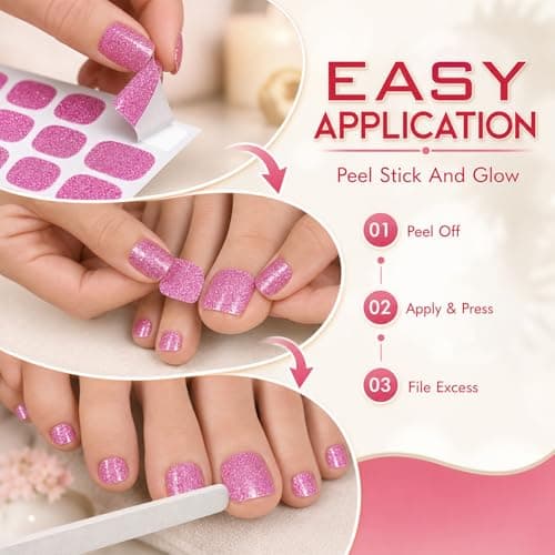 FrostyFlair Toenail Wraps for Pedicure & Nail Art, 5-Piece Set of Self-Adhesive Full Nail Wraps in Pink, Purple and Glitter, Red, Gold and Silver Toenail Stickers for DIY Manicure — view 4