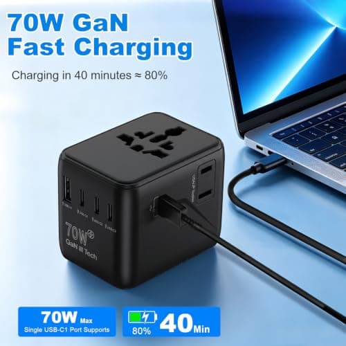 Universal Travel Adapter 70W GaN,Worldwide Travel Plug Adapter for UK/EU/US — view 4