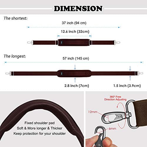 ZINZ 57" Adjustable Bag Straps Replacement with Thick Fixed Pad,Brown — view 2