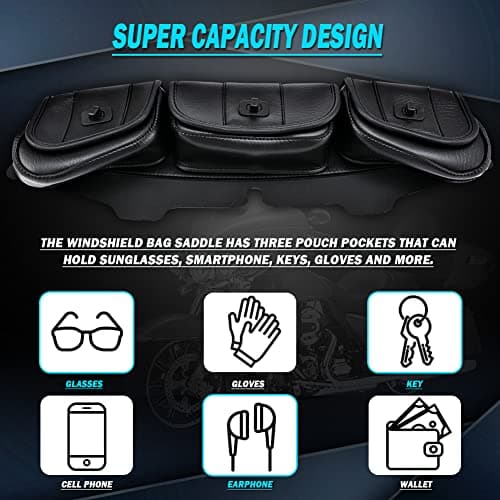KATUR Motorcycle Windshield Bag Pouch PU Leather with Magnetic Closures for Harley Touring Street Glide Electra Glide Windshield Bags 1996-2013 — view 3