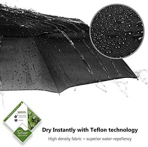 Windproof Travel Umbrella - Compact, Light, Full Automatic Open/Close - Folding Backpack Umbrella for Rain & Sun UV Preotection For Men & Women, Unbreakable 8 Fiberglass Ribs UK Design (Black) — view 4