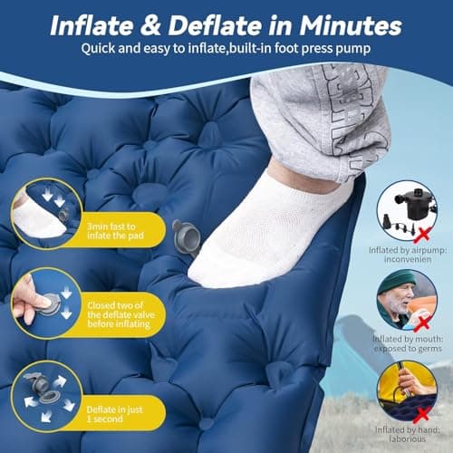 HiiPeak Double Camping Sleeping Pad - Ultralight Inflatable Sleeping Mat with Built-in Foot Pump, Durable Compact Waterproof Camping Air Mattress for Backpacking, Hiking, Tent Trap Traveling — view 4
