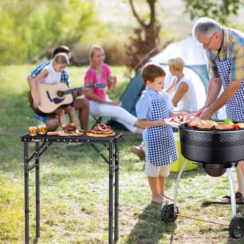Anbte Folding Grill Table, 3 Adjustable Heights Aluminum Camping Table with Heat-Resistant Mesh Desktop, Lightweight outdoor Table, Portable Handle for Outside BBQ Cooking, 58 cm x 40 cm, Black — view 2