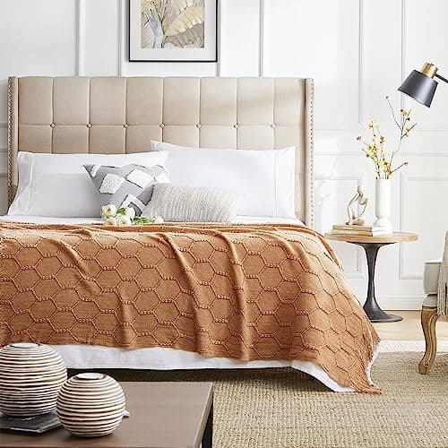KASYLAN Diamond Knitted Throw Blanket for Sofa Couch, 127x152cm Almond — view 3