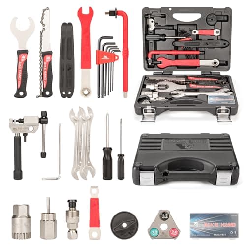 BIKE HAND Bicycle Tool Case, Complete Bicycle Tool Set, Professional Repair Kit with 18 Parts with Transport Case, Black and Red Bicycle Tool Set